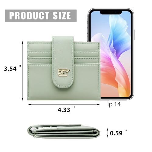 Image of Badiya Small Wallets for Women Bifold Multi Card Case Wallet Slim Credit Card Holder with Zipper Coin Purse, Light Green, one size, Minimalist