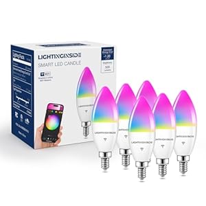Candelabra Smart Light Bulbs 60W Equivalent, 500LM 6W E12 LED Bulb Compatible with Alexa/Google Home, RGBCW Candle Bulb for Chandelier, No Hub Required, 2.4G WiFi Only, ETL Listed, 6PCS