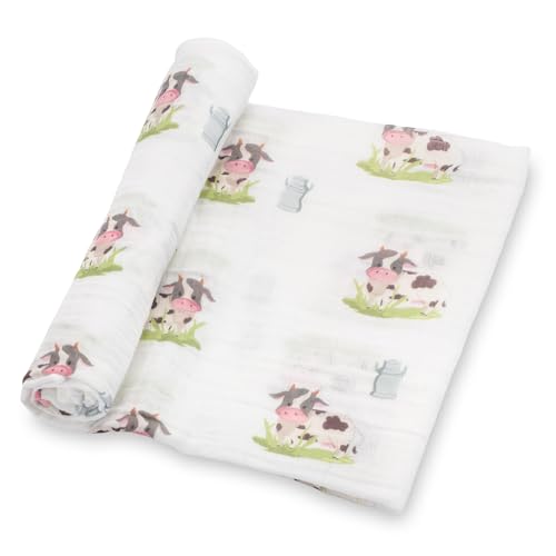 Image of LollyBanks Swaddle Blanket, 100% Cotton Muslin Swaddle Blankets, Neutral Swaddle Blanket 47 x 47 Inches, Baby Blanket for Boys and Girls, Baby Essentials, Registry (Cow Print)