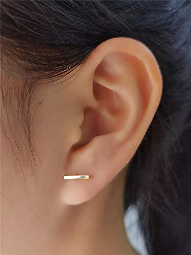 Sterling Silver Mini Bar Earrings for Women Girls 14K Gold Plated Minimalist Tiny Short Bars 20g Barbell 4mm Ball Stud Tragus Post Screw Back Hypoallergenic Dainty Jewelry3