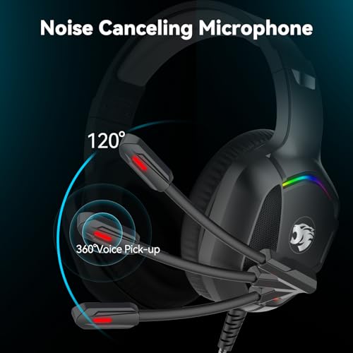 Image of Gaming Headset with Microphone for Pc, Xbox One Series X /s, Ps4, Ps5, Switch, Stereo Wired Noise Cancelling Over-Ear Headphones with Mic, RGB, for Computer, Laptop, Mac, Nintendo (Black)