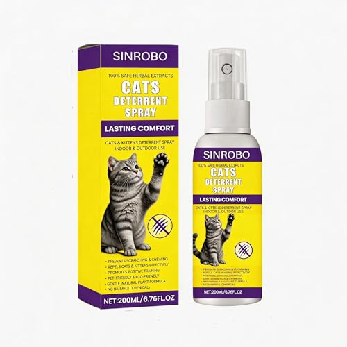 SINROBO Cat Deterrent Spray - Natural Cat Repellent Spray for Furniture, Safe Indoor & Outdoor Training Aid for Urine Marking & Anti-Scratch (200 ML)