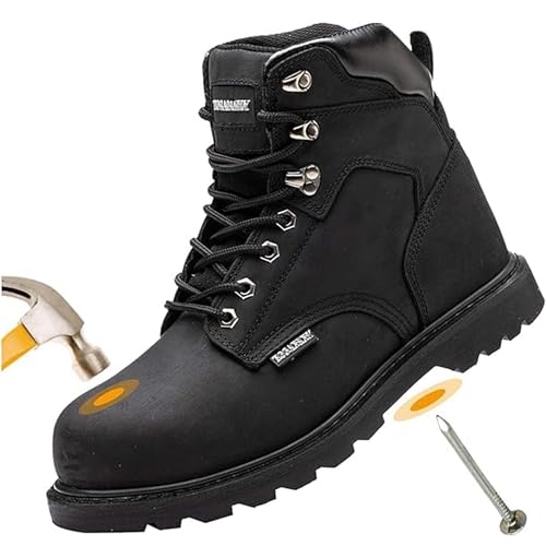 Work Safety Boots for Men Steel Toe Leather Boots Industrial Construction Non Slip Comfortable Working Botas