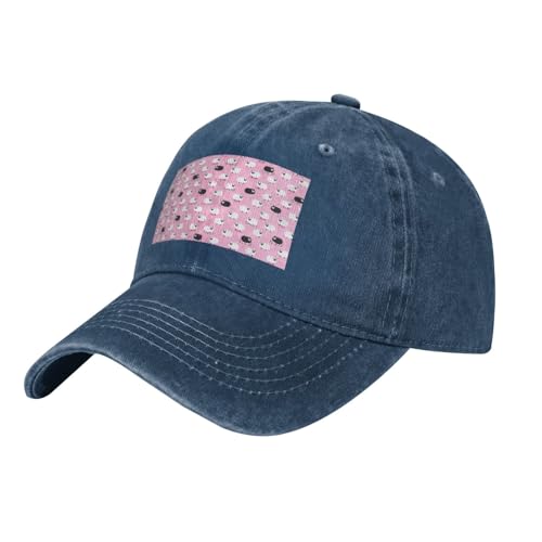 Gorra de mezclilla vintage con estampado de oveja blanca sobre fondo rosa, sombrero de perfil bajo para hombres y mujeres, gorras de béisbol de estilo retro, azul marino, Talla única