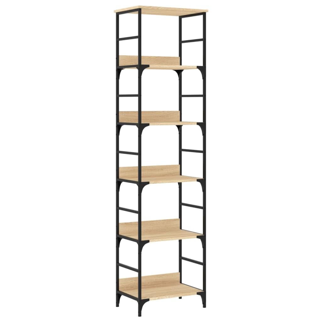Estantería de madera de roble Sonoma, 50 x 33 x 188,5 cm, madera y acero, estilo industrial con 5 compartimentos, fijada a la pared para salón, oficina y pasillo
