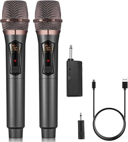 ALPOWL Microphone sans Fil, Microphone karaoké avec 192KHZ/24Bit, système de Micro Dynamique sans Fil Professionnel, récepteur Rechargeable pour Haut-Parleur, système de sonorisation (Black)
