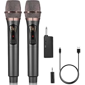 ALPOWL Kabelloses Mikrofon, Professionelles kabelloses Dual-Mikrofon, kabelloses Mikrofonsystem für Karaoke, Wiederaufladbarer Empfänger für Sprachverstärker für Hochzeit. (WXM-B, Black)