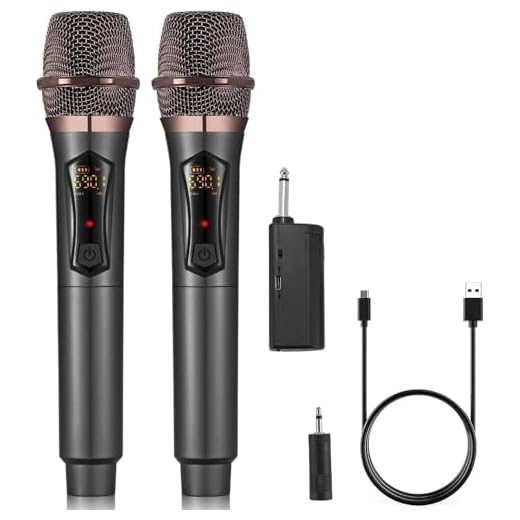 ALPOWL Microfono Inalambrico, Microfono Karaoke con Modulo de Conversión de Impulso DC - DC, para Uso de Voltaje Estable, Micrófono Dinámico con Receptor de Carga de Amplificador de Voz