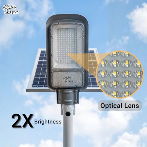 Image of Epyz 300 Watt Semi-Integrated Solar Street Light Aluminium Body Outdoor with Remote and Dusk to Dawn for Garden, Street, Lawn [ 128LED, 27000mAh, Pack of 1, Cold White Light ]