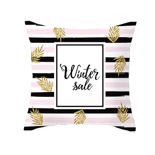 Isdreem Tissu en Lin Housse Coussin Personnalisable taie d'oreiller Lin Feuilles rayées Housse de Coussin New York taie d'oreiller Deco Housses de Coussin...