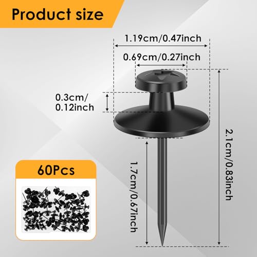 Image of Double Headed Picture Hanging Nails, 60 Pack Small Head Hanging Nails, Picture Photo Hanging Hook Pins Decorative Nail Hook Hangers for Home Office School (Black)