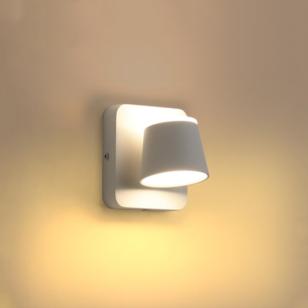 SXECAEPS Wall Lamps Sconces Light Indoor Led 6w 3000k Warm White Modern 350 Rotatable Aluminum Decorative Sconce Lamp for Living Room Bedroom Hallway(B)