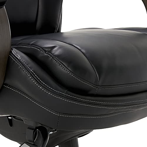 La-Z-Boy Harnett Big & Tall Executive Office Comfort Core Cushions, Ergonomic High-Back Chair With Solid Wood Arms, Bonded Leather, Black #TOP6