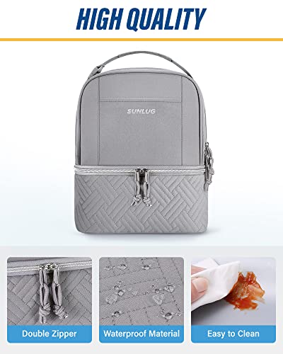 Sunlug Large Lunch Bag Women 13.5L Double Deck Lunch Box Insulated Cooler Lunch Tote Bag Bag Reusable Adult Lunch Bag Women For Work, Picnic, Grey #TOP3