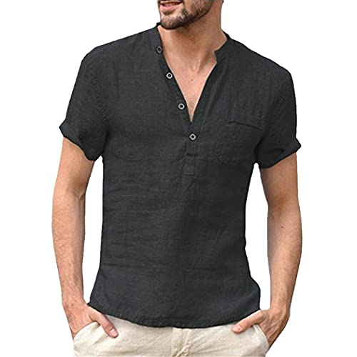Chemise homme manches courtes coton lin noir respirant taille M