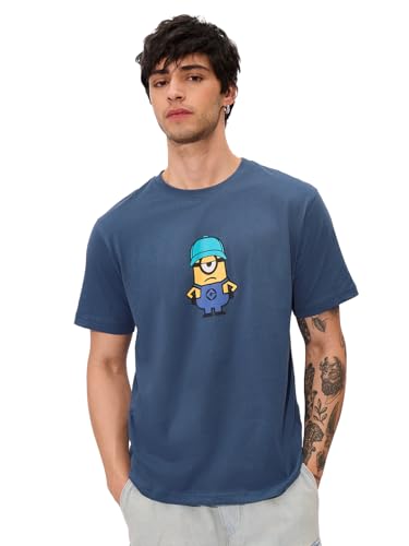Image of The Souled Store Minions: I Love Gru Men and Boys Short Sleeves Round Neck Blue Graphic Printed Regular Fit Cotton T-Shirts