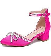 LAURMOSA - Zapatos De Vestir Para Niñas Con Puntera Cerrada, Tacón Alto, Correa Al Tobillo, Zapatos De Tacón Alto Para Bodas Y Fiestas, Bonito Rubor De Patente, 12 MX Niño Grande