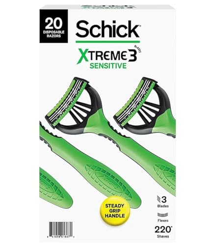 Schick Xtreme 3 Sensitive Disposable Razors with Aloe for Men, 20 ct., Green