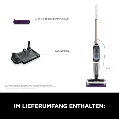 Shark SteamPickUp 3-in-1-Dampfreiniger, hygienische Reinigung mit Dampf für harte Böden, chemiefrei, 420ml Fassungsvermögen, Extra-Bürstenrolle, Aufbewahrungsstation, Bürstenrollenhalter, Weiß SD200EU