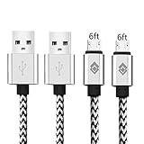 Micro USB Cable,[2-Pack] 6''ft/2m premium Durable Nylon Braided Tangle-free High Speed Data Sync Charger cord with Aluminum Heads for Android Samsung HTC Motorola LG Sony Blackberry and More (silver)