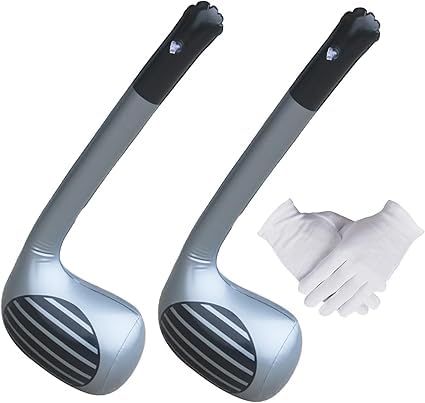 2Pcs Inflatable Golf Club,1Pcs White Gloves Blow Up Golf Club, Pub Golf Fancy Dress for Sporting Fancy Dress Costumes for Adults Kids Golf Cosplay Party, Sport Lovers Men Women Kids Gifts Supplies﻿