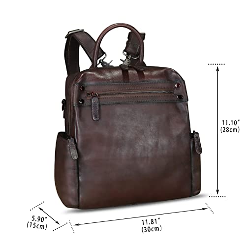Image of Genuine Leather Backpack for Women Convertible Design Shoulder Bag Vintage Casual Daypack Knapsack Rucksack Purse (Coffee)