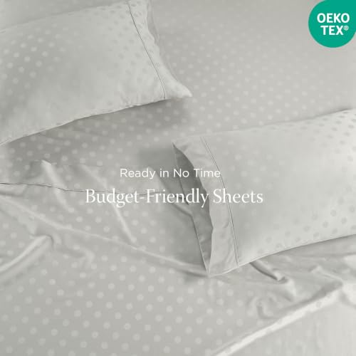 Image of Threadmill 300TC Cotton Full Sheet Set, Sateen, Jacquard, Light Grey | 100% Cotton, Sateen Weave, Jacquard Pattern, 4-Piece Set, 16 inch Deep Pocket, Cooling, OEKO-TEX Certified, Machine Washable