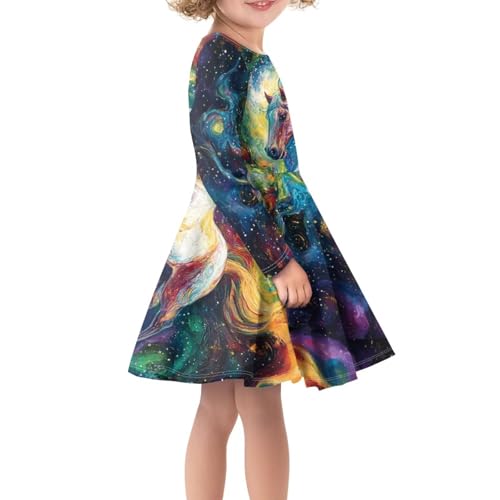 Horse Shirt Dress Trendy Long Sleeve Dresses for Kids Girl Midi A Line Twirly Skater Play Dresses 4-14T4