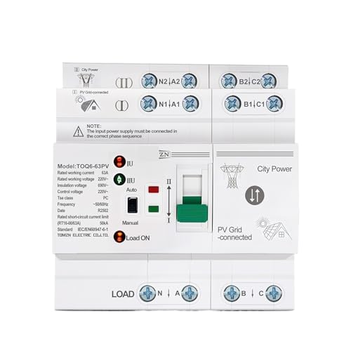 Commutateur transfert automatique ATS 4P 63A pour basculement d'alimentation sans coupure TOQ6 PV