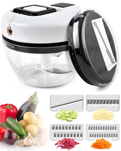 BROTOU Zwiebelschneider,Gemüseschneider Manuell 520ML,Gemüs Zwiebel Zerkleinerer,Obstmixer Küche Multizerkleinerer für Salat Fleisch Knoblauch Nüsse Obst Kräuter (5-in-1 Allrounder mit Bürste）