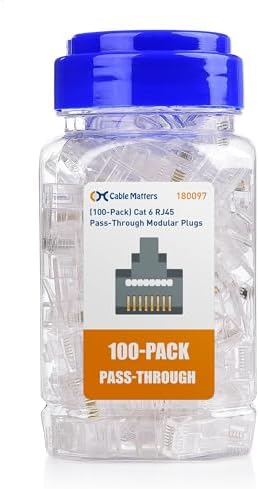 Cable Matters 100-Pack Cat 6 Pass Through RJ45 Connectors, 50µ Gold Plated