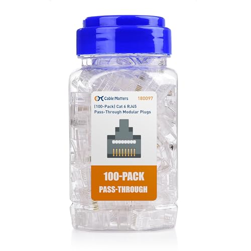 Cable Matters 100-Pack Cat 6 Pass Through RJ45 Connectors, 50µ