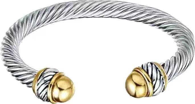 Two-Tone and Twisted Bangle Bracelet Women's Silvertone Twinst Bracelets Stainless Steel Jewelry Round Twisted Cable Wire Cuff Bangle Bracelet (Silver&Gold Type 2)