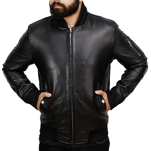 J'Jackin Black Leather Bomber Jacket Men - Premium 100% Real Lambskin Genuine Leather Bomber Jackets for Men3