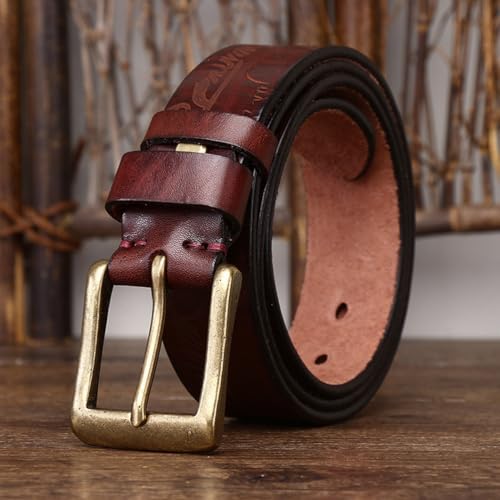 Mens Womens Embossed Belt Engraved Vintage Pattern Leather Comfortable Waist Strap for Dress Casual Jeans 1 1/2"4