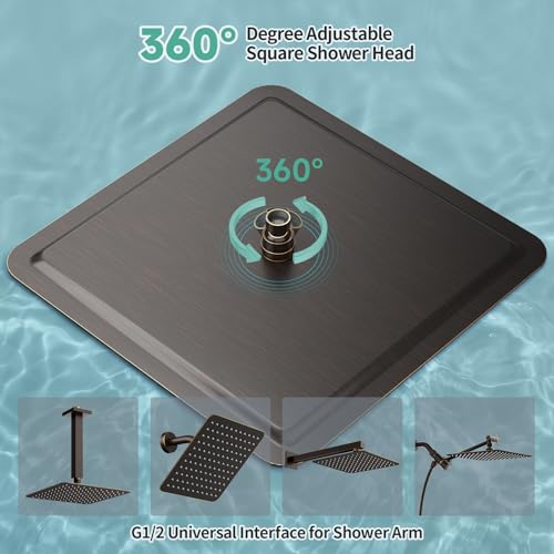 Image of SR SUN RISE Luxury 16 Inch Extra Large Square Stainless Steel Shower Head High Pressure Rainfall Showerhead Ultra Thin Water Saving Oil Rubbed Bronze 2.5 Gpm