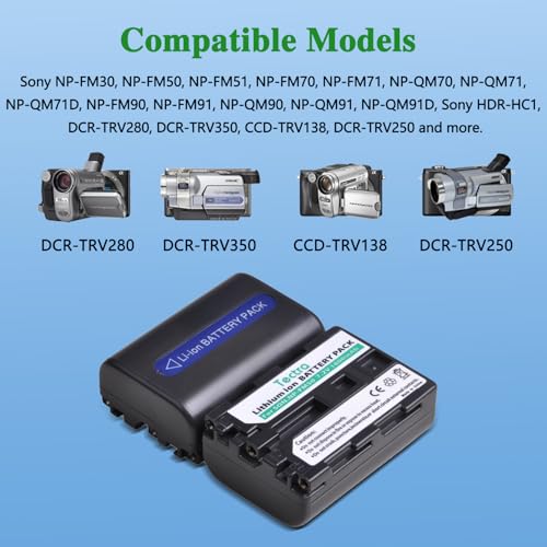 Tectra 2 Pack NP-FM50 Battery and Charger Kit for Sony NP-FM30 NP-FM51 NP-QM50 NP-QM51 NP-FM55H and HDR-HC1 TRV280 TRV350 TRV250 TRV19 TRV22 DVD101 DVD201 Camcorder