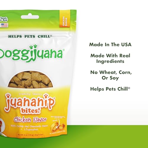 Image of Doggijuana Calming Dog Treats, Chicken, 6 oz | Multi-Benefit, Low Cal | Calming dog treats with catnip, chamomile & L-Tryptophan; natural anxiety & stress relief; low-calorie training reward