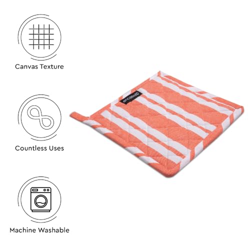 Image of Encasa XO Oven Microwave Pot Holders Trivets 21 cm (2 pc) for Kitchen Cooking & Baking - Heat Resistant, Thick & Safe, Protection of Hands from Hot Utensils, Grill, BBQ - Franca Orange Stripes