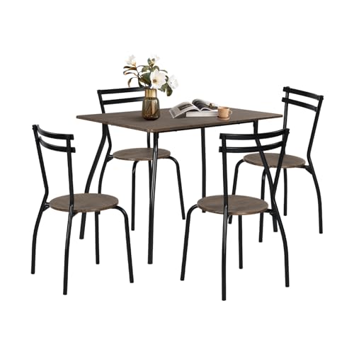 Gegtuon Esstisch Set 5-teilig - 140x80cm Grau Mit 4 Samtstühlen
