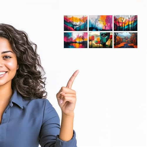 Image of SiddArtify Modern Abstract Wall Art Prints Set - Colorful Tree Poster Decor for Living Room Bedroom Office - Set of 2-4x6 Inch - Board (Pack of 6) - Sticker (Pack of 6)