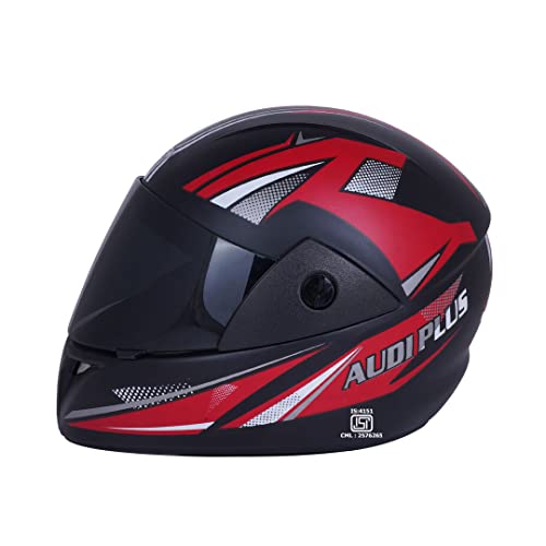 Image of Sage Square Plus Full Face Graphic Helmet (ISI Certified) Tinted Visor, High Standard Safety, Enhanced Design, Extra Comfort, Enhanced Design (Medium, Black Matte-Red)