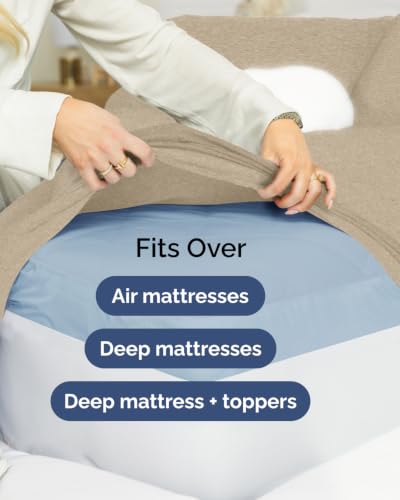 Image of Extra Deep Flex Top Split Head King Sheet Set - 6 Piece Breathable and Cooling Sheets - Hotel Luxury Bedding for Women, Men, Kids & Teens - Easy Secure Fit - Extra Deep Pockets - Heathered Beige