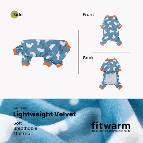 Image of Fitwarm Adorable Duck Dog Pajamas, Warm Winter Dog Clothes for Small Dogs Boy Girl, Cozy Pet Onesie with Feet, Blue, White, Orange, Medium