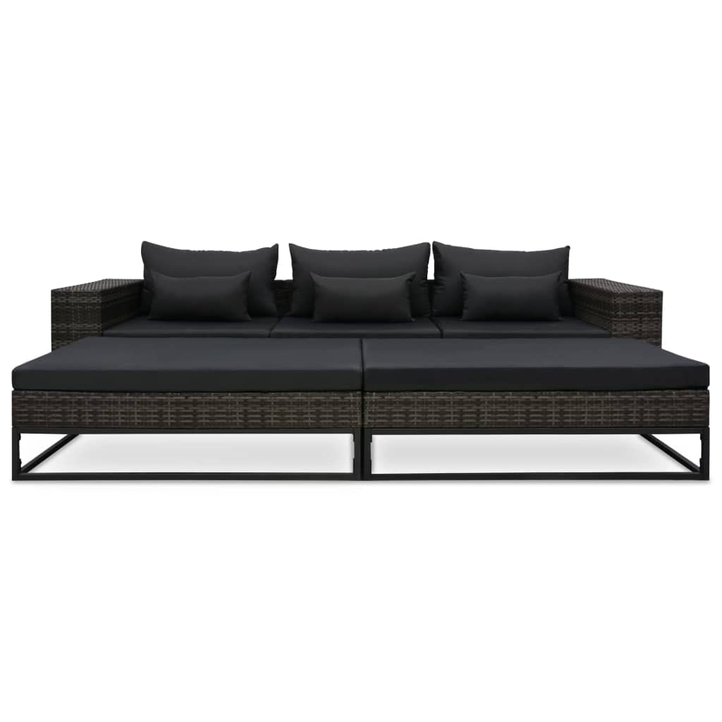 Set Divani da Giardino 5 pz con Cuscini in Polyrattan Grigio Composizione Angolare Resistente agli Agenti Atmosferici per Terrazzo Balcone Patio con Struttura in Acciaio e Lavabili 273x85x55 cm