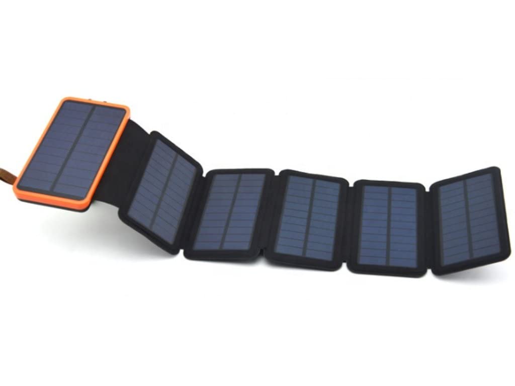 Ładowarka solarna z 6 modułami, 5 V/2 A szybkie ładowanie bezprzewodowa ładowarka, 20 000 mAh, 420 g, przenośny powerbank z podwójnym wyjściem, wejście typu C i latarka. Zewnętrzna bateria do telefonu komórkowego/e-booków/kempingów