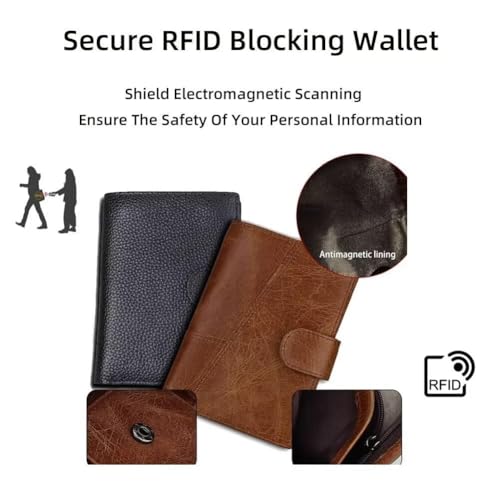 Slim Minimalist Change Purse with ID Window Men's Wallet RFID Blocking Card Holder Genuine Leather Bifold Wallet(Black)3
