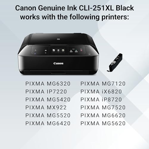 Image of Canon CLI-251XL Genuine Black Ink Tank, Compatible with MG6320, IP7220 & MG5420, MX922, MG5520, MG6420, MG7120, iX6820, iP8720, MG7520, MG6620, and MG5620 Printers