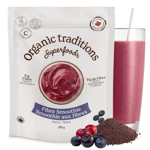 Organic Traditions Fiber Fuel Smoothie Boost Berry | Excellent Source Of Vitamin C & Fiber | Enhanced With Antioxidant Rich Acai & Blueberry | Promote Regularity & Digestive Health | 300 Grams