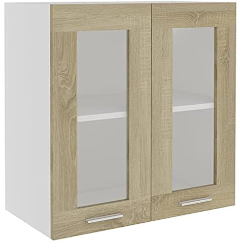 Tidyard Hängeglasschrank Einbauküche Küchenmöbel 60 x 31 x 60 cm Hängeschrank Hängeglasschrank Aufbewahrungsschrank Küchenzeile Küchenschrank Mit 2 Regalböden 2 Türen,Spanplatte Cover